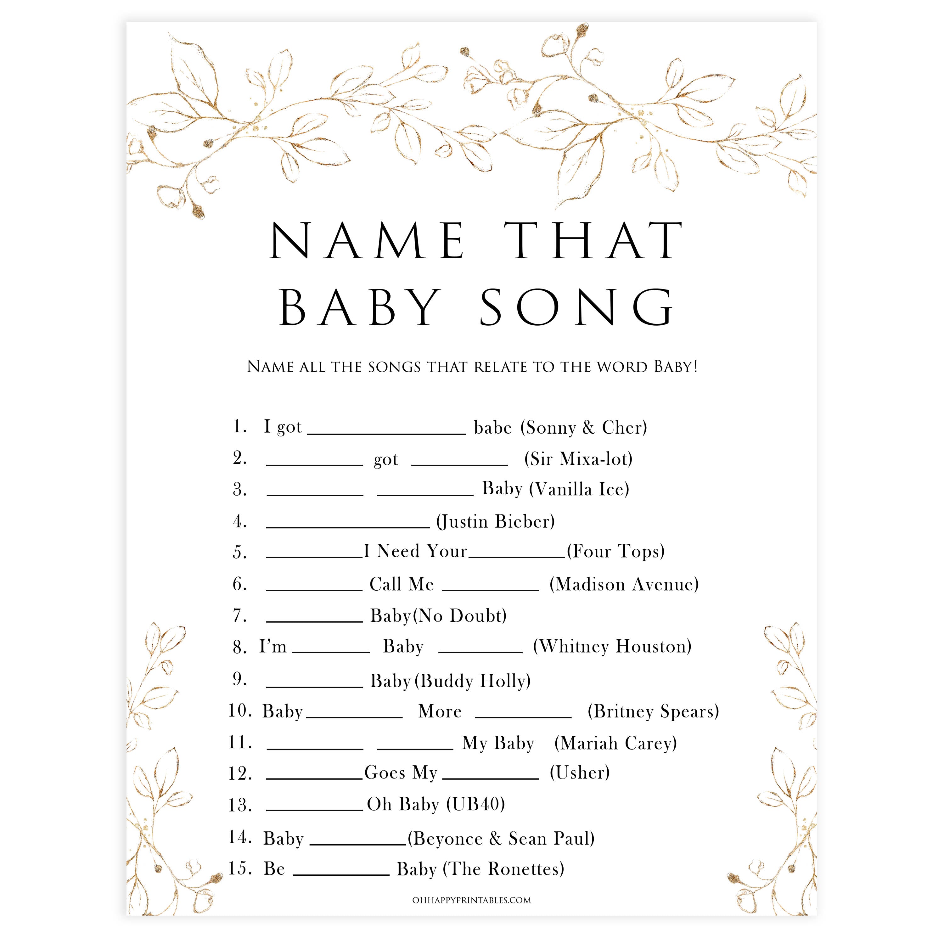 name that baby song game, Printable baby shower games, gold leaf baby games, baby shower games, fun baby shower ideas, top baby shower ideas, gold leaf baby shower, baby shower games, fun gold leaf baby shower ideas