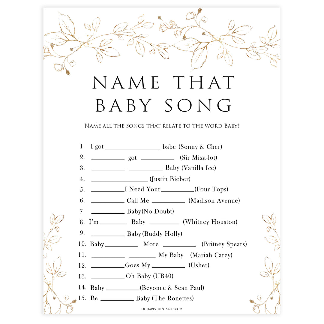 name that baby song game, Printable baby shower games, gold leaf baby games, baby shower games, fun baby shower ideas, top baby shower ideas, gold leaf baby shower, baby shower games, fun gold leaf baby shower ideas