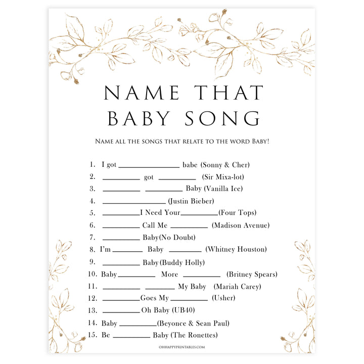 name that baby song game, Printable baby shower games, gold leaf baby games, baby shower games, fun baby shower ideas, top baby shower ideas, gold leaf baby shower, baby shower games, fun gold leaf baby shower ideas