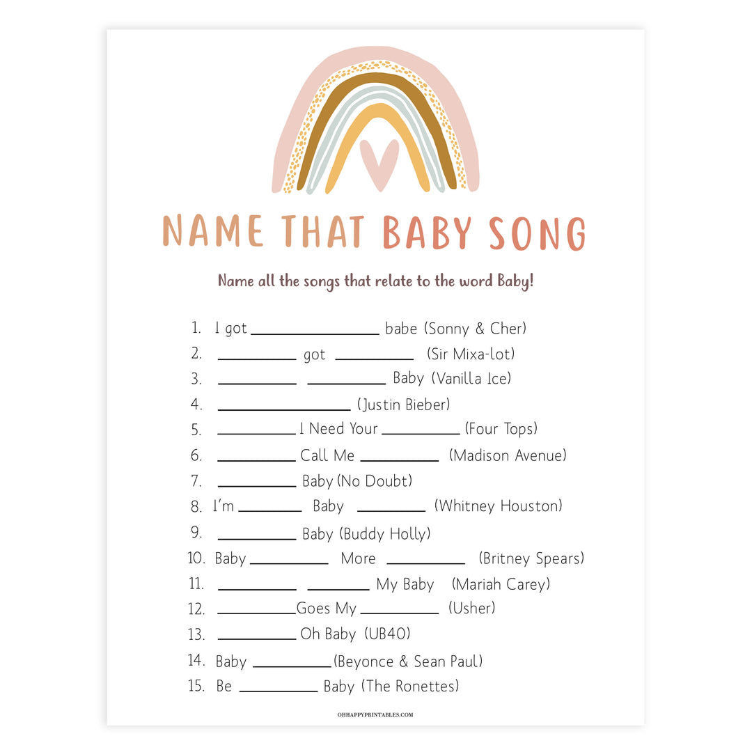 name that baby song game, Printable baby shower games, boho rainbow baby games, baby shower games, fun baby shower ideas, top baby shower ideas, boho rainbow baby shower, baby shower games, fun boho rainbow baby shower ideas