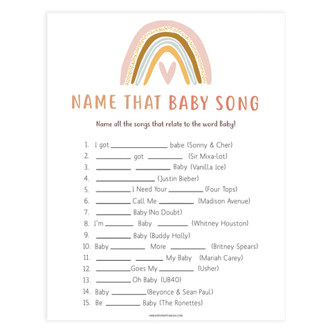 name that baby song game, Printable baby shower games, boho rainbow baby games, baby shower games, fun baby shower ideas, top baby shower ideas, boho rainbow baby shower, baby shower games, fun boho rainbow baby shower ideas