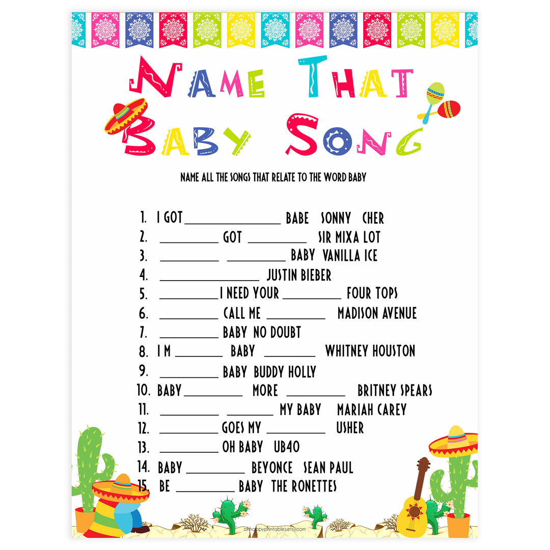 name that baby song game, Printable baby shower games, Mexican fiesta fun baby games, baby shower games, fun baby shower ideas, top baby shower ideas, fiesta shower baby shower, fiesta baby shower ideas