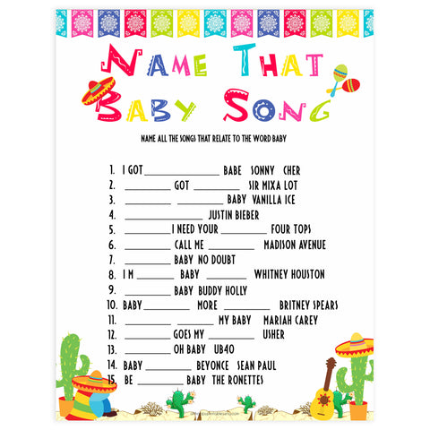name that baby song game, Printable baby shower games, Mexican fiesta fun baby games, baby shower games, fun baby shower ideas, top baby shower ideas, fiesta shower baby shower, fiesta baby shower ideas