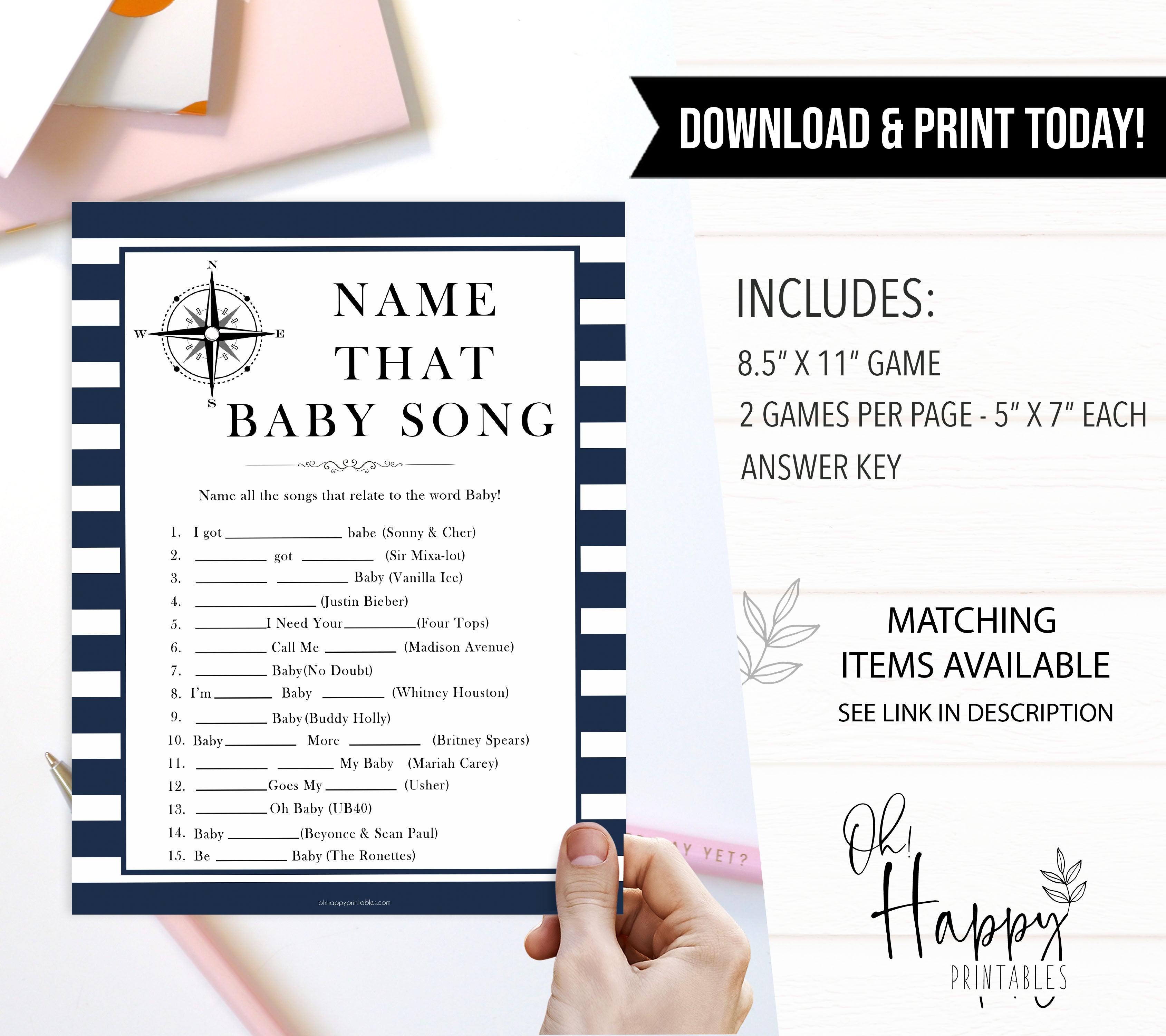 Nautical baby shower games, name that baby song baby shower games, printable baby shower games, baby shower games, fun baby games, ahoy its a boy, popular baby shower games, sailor baby games, boat baby games