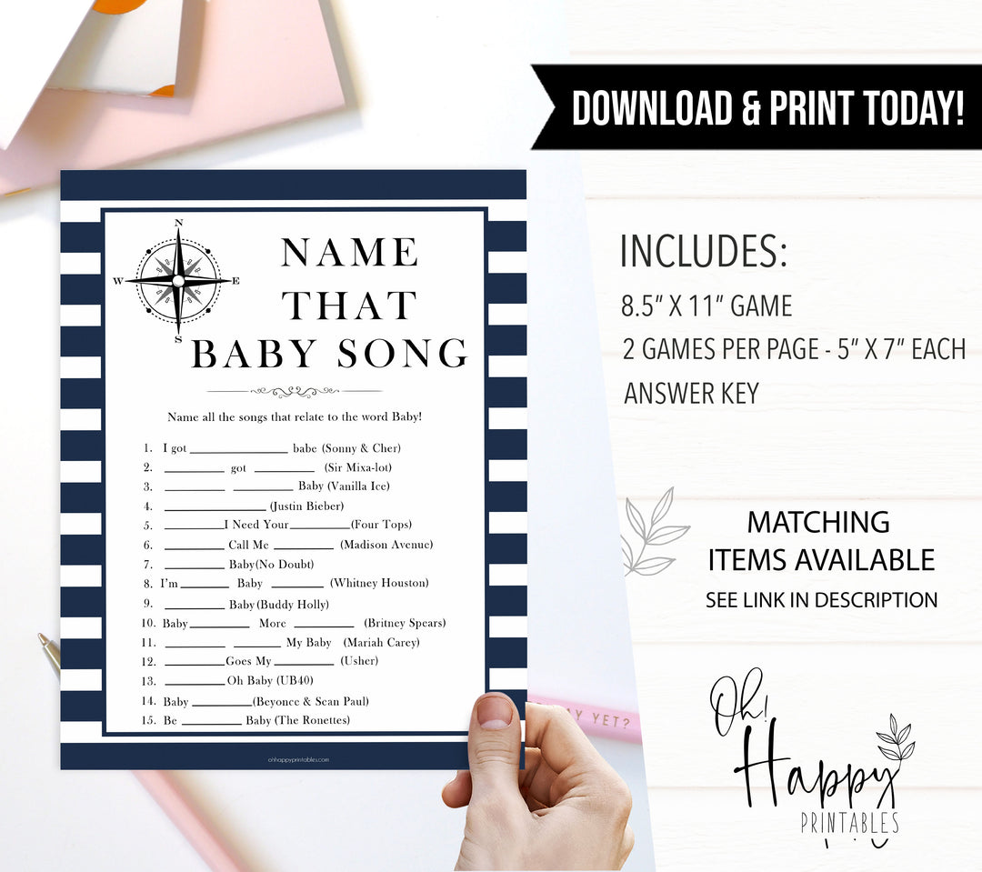 Nautical baby shower games, name that baby song baby shower games, printable baby shower games, baby shower games, fun baby games, ahoy its a boy, popular baby shower games, sailor baby games, boat baby games