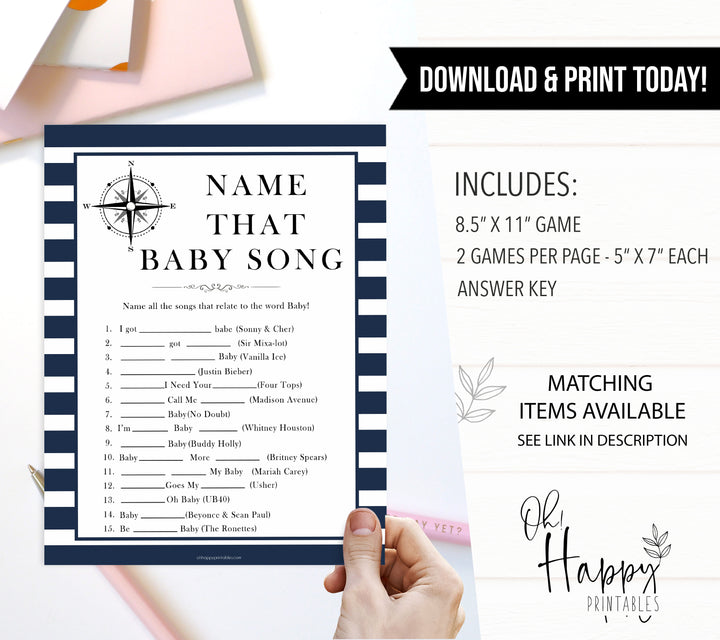Nautical baby shower games, name that baby song baby shower games, printable baby shower games, baby shower games, fun baby games, ahoy its a boy, popular baby shower games, sailor baby games, boat baby games