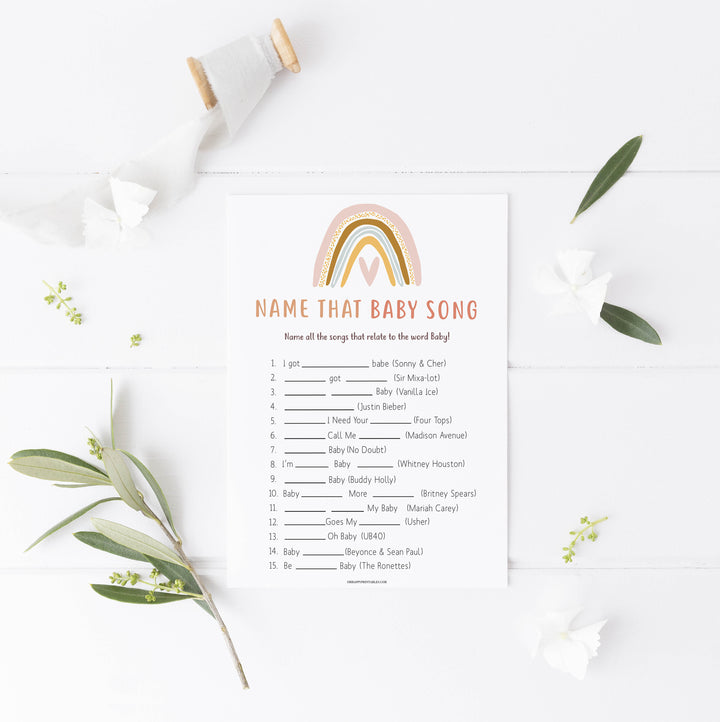 name that baby song game, Printable baby shower games, boho rainbow baby games, baby shower games, fun baby shower ideas, top baby shower ideas, boho rainbow baby shower, baby shower games, fun boho rainbow baby shower ideas