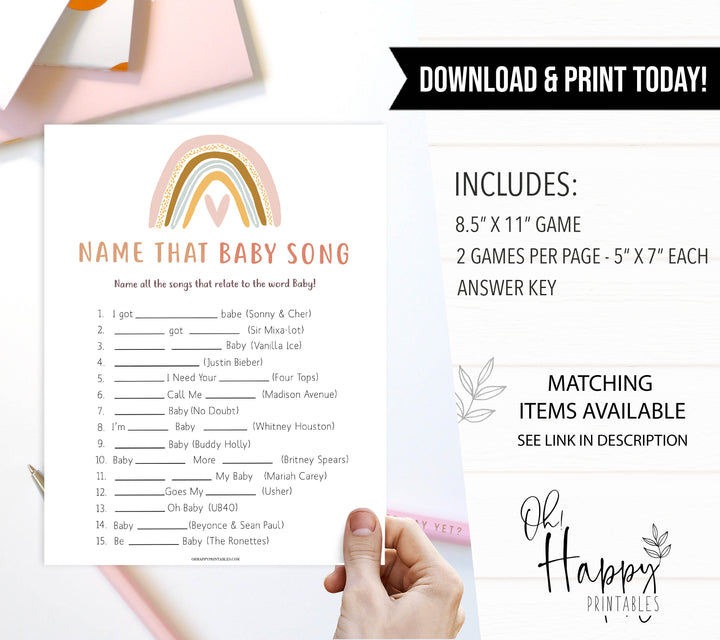 name that baby song game, Printable baby shower games, boho rainbow baby games, baby shower games, fun baby shower ideas, top baby shower ideas, boho rainbow baby shower, baby shower games, fun boho rainbow baby shower ideas