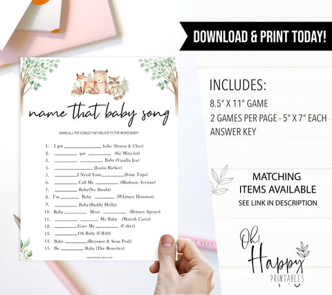  name that baby song game, Printable baby shower games, woodland animals baby games, baby shower games, fun baby shower ideas, top baby shower ideas, woodland baby shower, baby shower games, fun woodland animals baby shower ideas