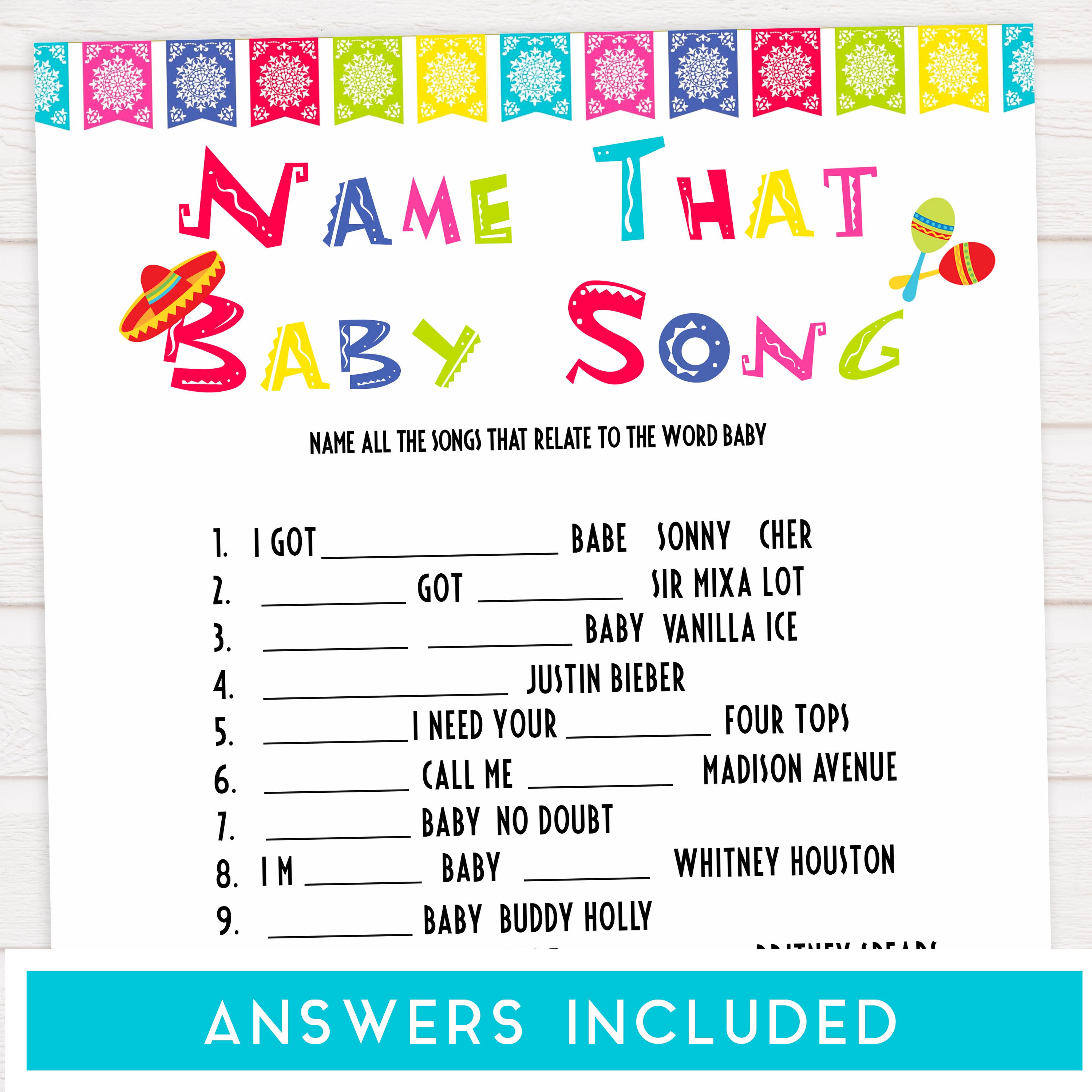name that baby song game, Printable baby shower games, Mexican fiesta fun baby games, baby shower games, fun baby shower ideas, top baby shower ideas, fiesta shower baby shower, fiesta baby shower ideas
