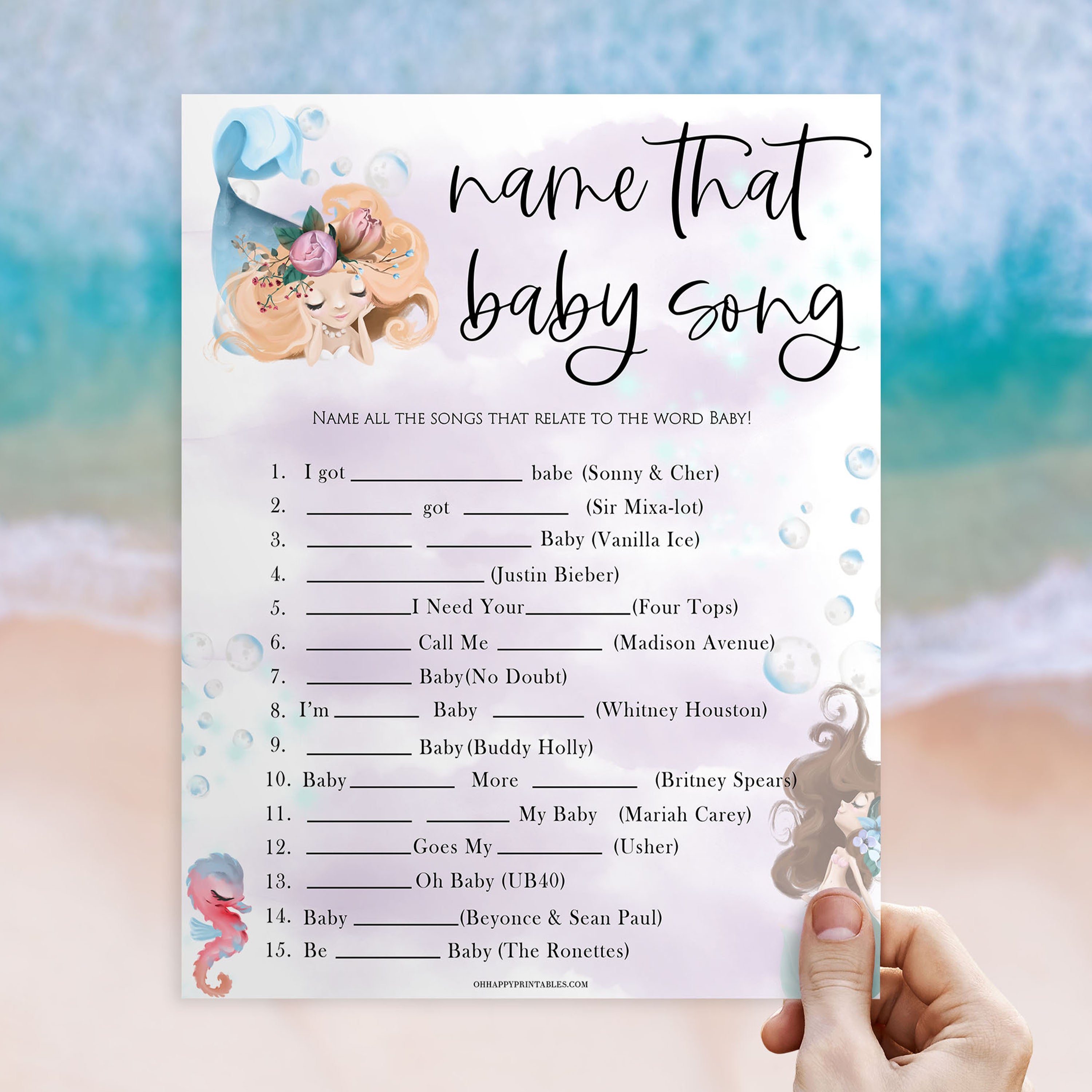 name that baby song game, Printable baby shower games, little mermaid baby games, baby shower games, fun baby shower ideas, top baby shower ideas, little mermaid baby shower, baby shower games, pink hearts baby shower ideas