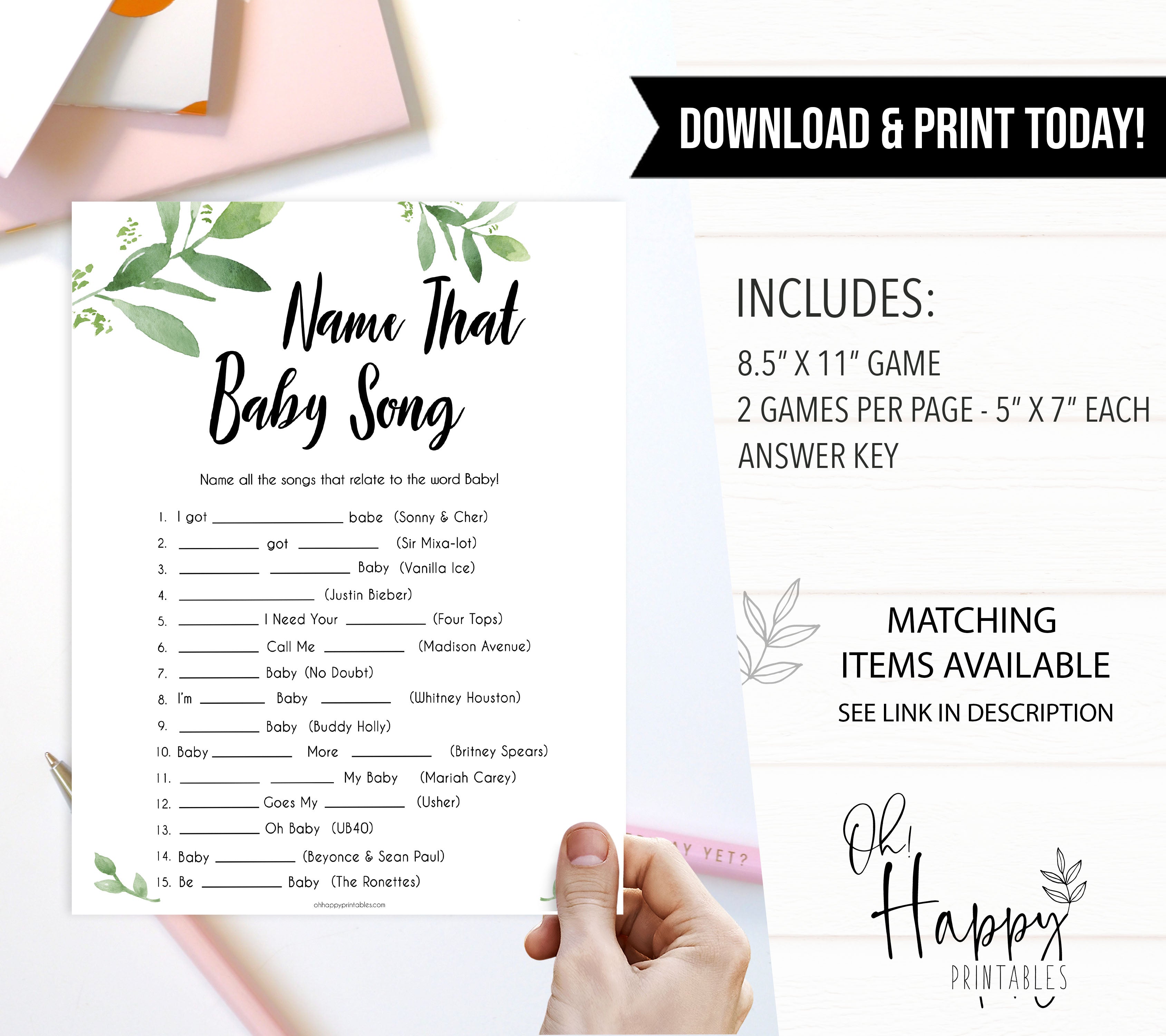 Botanical Name That Song Baby Shower Game, Baby Song Games, Baby Shower Games, Name That Baby Song, Musical Games, Name that Song Game