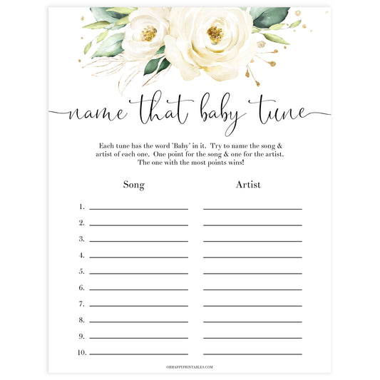 name that baby tune game, Printable baby shower games, shite floral baby games, baby shower games, fun baby shower ideas, top baby shower ideas, floral baby shower, baby shower games, fun floral baby shower ideas