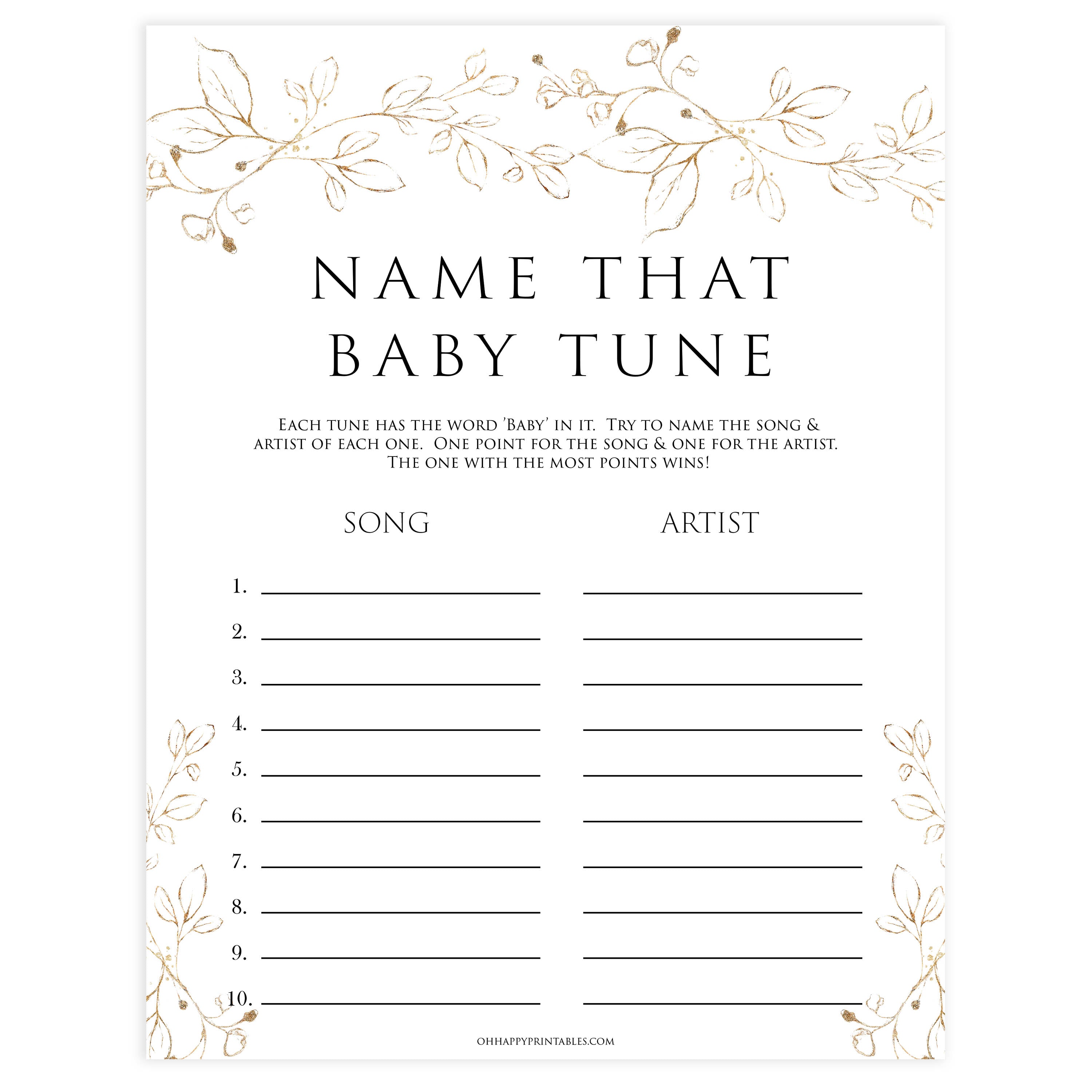 name that baby tune game, Printable baby shower games, gold leaf baby games, baby shower games, fun baby shower ideas, top baby shower ideas, gold leaf baby shower, baby shower games, fun gold leaf baby shower ideas