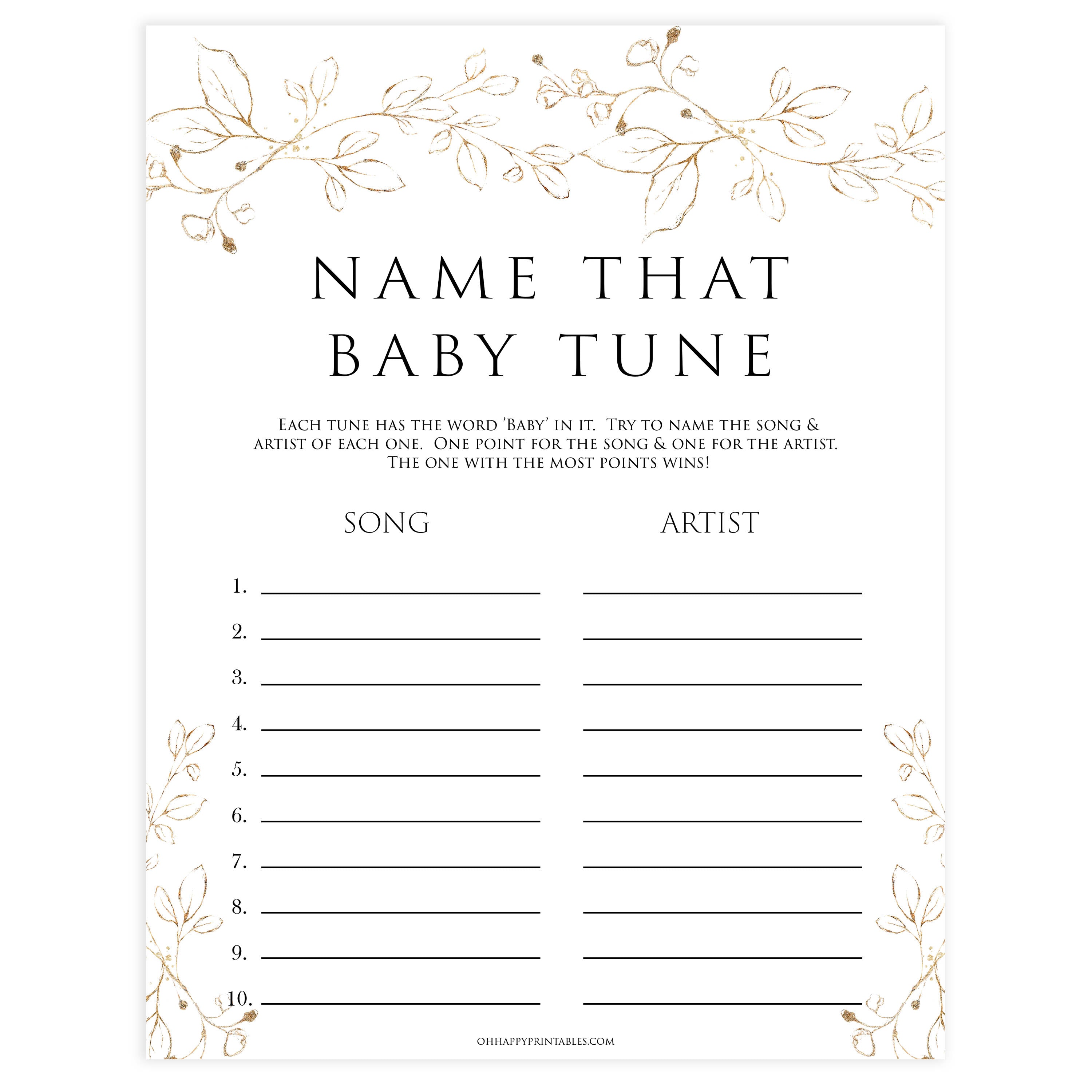 name that baby tune game, Printable baby shower games, gold leaf baby games, baby shower games, fun baby shower ideas, top baby shower ideas, gold leaf baby shower, baby shower games, fun gold leaf baby shower ideas