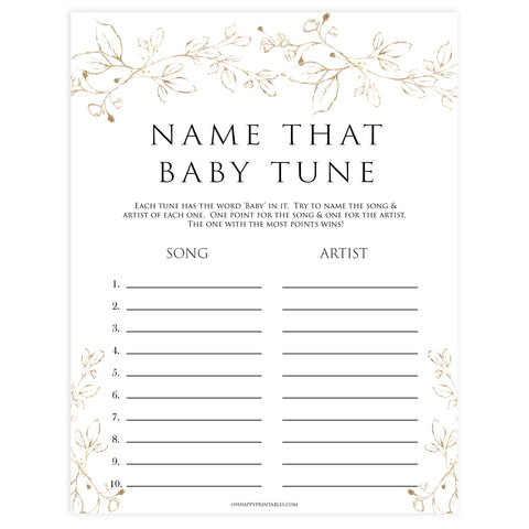 name that baby tune game, Printable baby shower games, gold leaf baby games, baby shower games, fun baby shower ideas, top baby shower ideas, gold leaf baby shower, baby shower games, fun gold leaf baby shower ideas