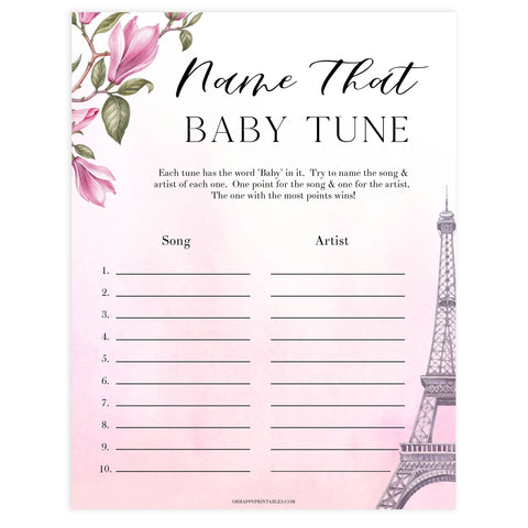 name that baby tune game, Paris baby shower games, printable baby shower games, Parisian baby shower games, fun baby shower games