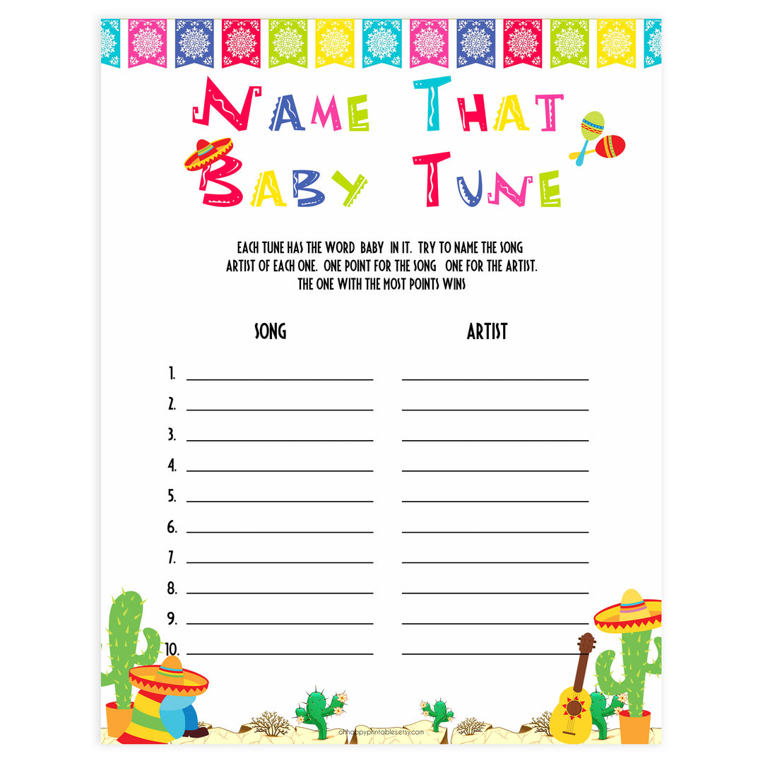 name that baby tune game, Printable baby shower games, Mexican fiesta fun baby games, baby shower games, fun baby shower ideas, top baby shower ideas, fiesta shower baby shower, fiesta baby shower ideas