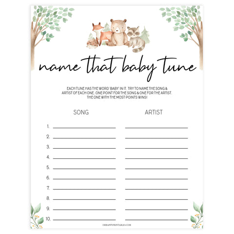 name that baby tune game, Printable baby shower games, woodland animals baby games, baby shower games, fun baby shower ideas, top baby shower ideas, woodland baby shower, baby shower games, fun woodland animals baby shower ideas