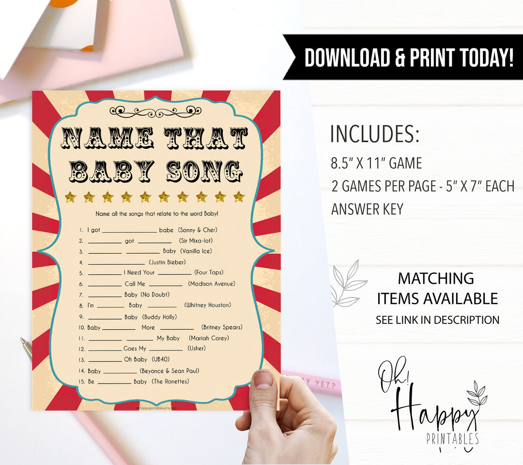 Circus name that baby song baby shower games, circus baby games, carnival baby games, printable baby games, fun baby games, popular baby games, carnival baby shower, carnival theme