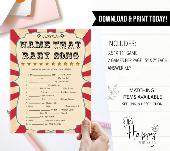Circus name that baby song baby shower games, circus baby games, carnival baby games, printable baby games, fun baby games, popular baby games, carnival baby shower, carnival theme