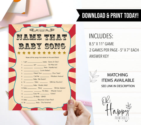 Circus name that baby song baby shower games, circus baby games, carnival baby games, printable baby games, fun baby games, popular baby games, carnival baby shower, carnival theme