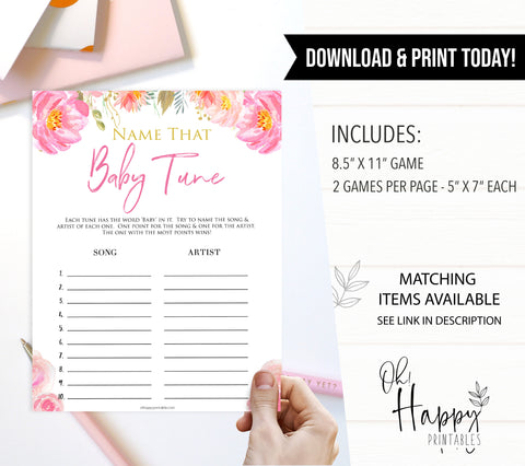 Pink blush floral baby shower name that baby tune game, printable baby games, baby shower games, blush baby shower, floral baby games, girl baby shower ideas, pink baby shower ideas, floral baby games, popular baby games, fun baby games