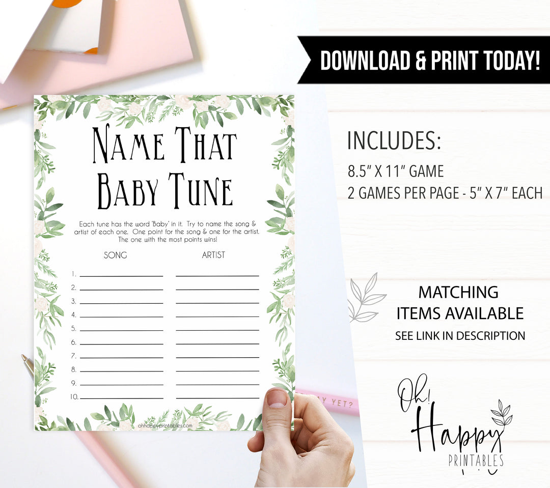 Greenery name that baby tune, fun baby games, popular baby games, printable baby games