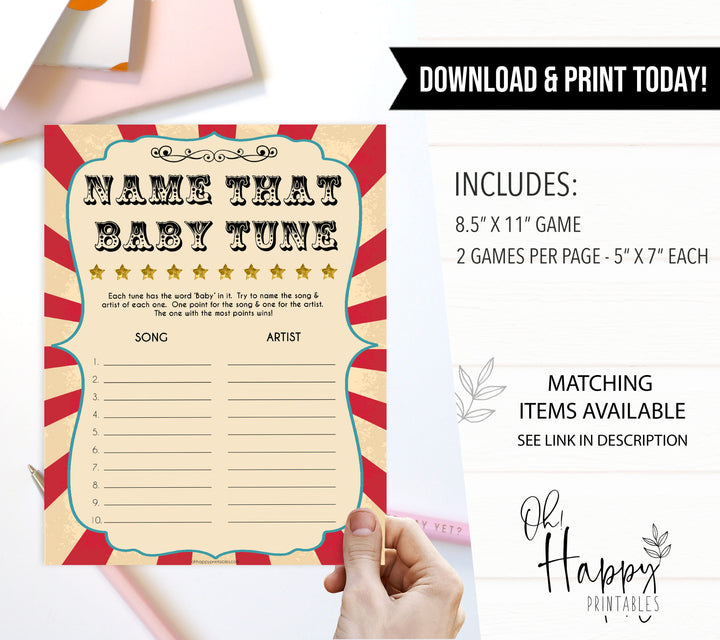 Circus name that baby tune baby shower games, circus baby games, carnival baby games, printable baby games, fun baby games, popular baby games, carnival baby shower, carnival theme