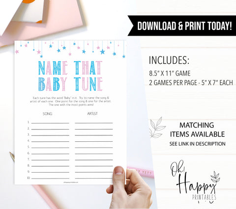 Gender reveal baby games, name that baby tune baby game, gender reveal shower, fun baby games, gender reveal ideas, popular baby games, best baby games, printable baby games, gender reveal baby games