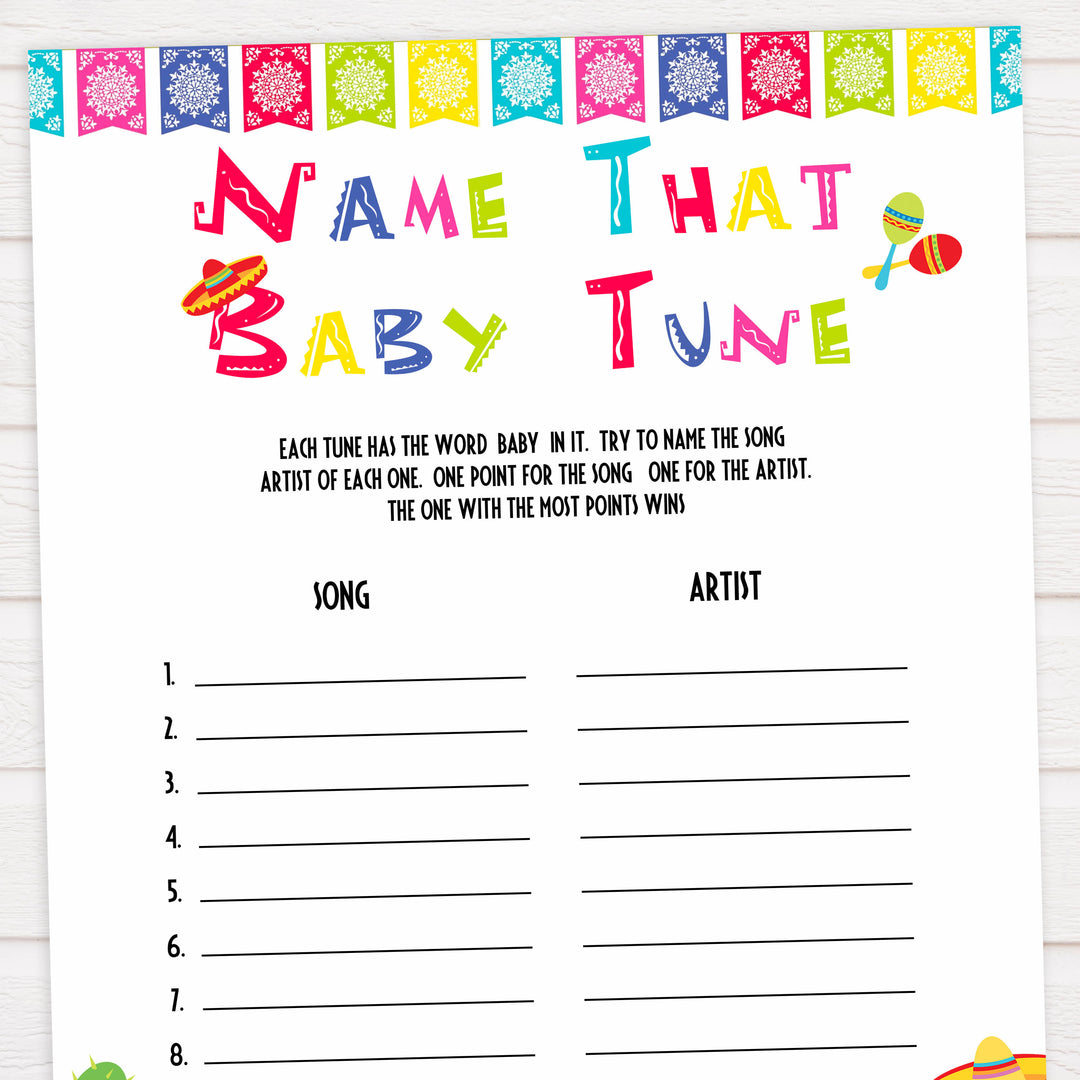name that baby tune game, Printable baby shower games, Mexican fiesta fun baby games, baby shower games, fun baby shower ideas, top baby shower ideas, fiesta shower baby shower, fiesta baby shower ideas