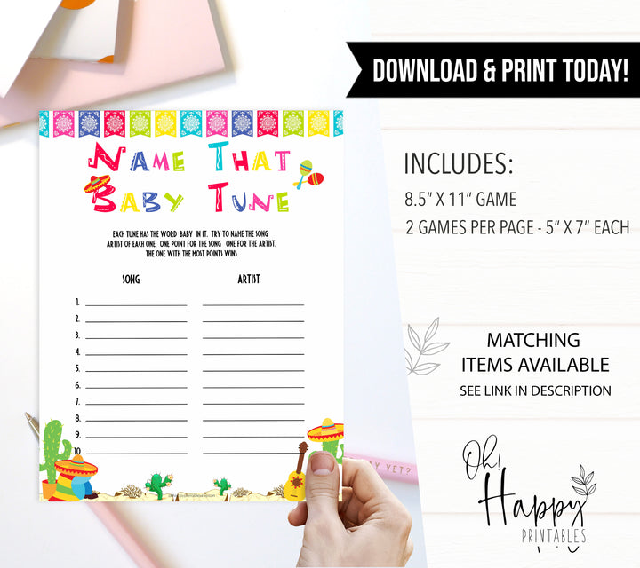 name that baby tune game, Printable baby shower games, Mexican fiesta fun baby games, baby shower games, fun baby shower ideas, top baby shower ideas, fiesta shower baby shower, fiesta baby shower ideas