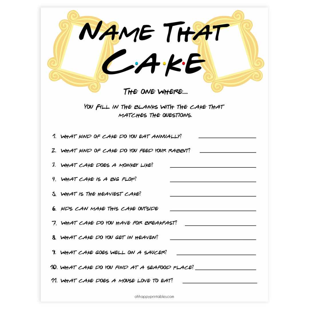 name the cake game, bridal name the cake, Printable bridal shower games, friends bridal shower, friends bridal shower games, fun bridal shower games, bridal shower game ideas, friends bridal shower