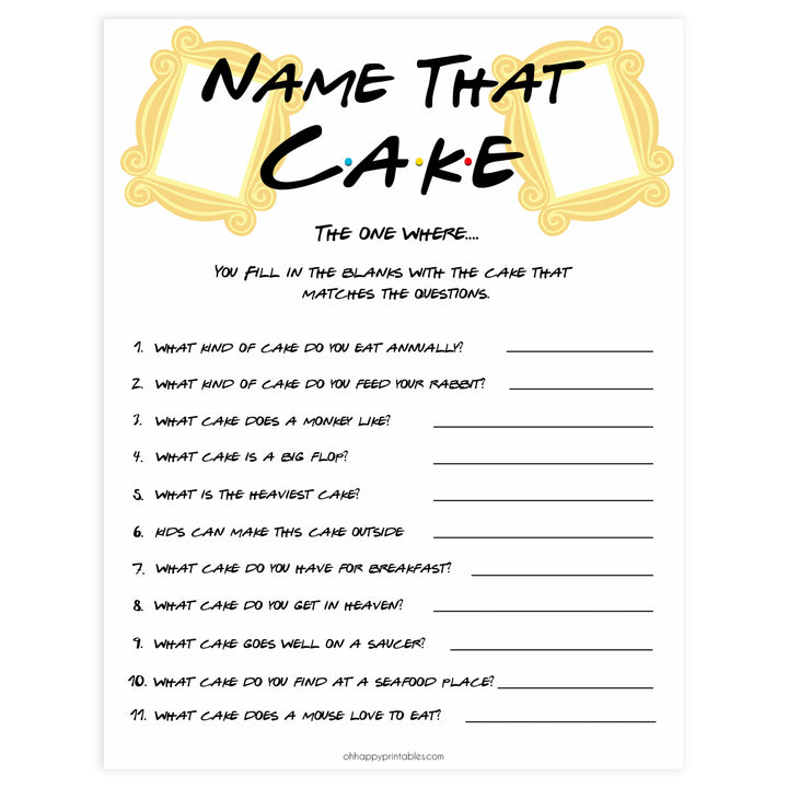 name the cake game, bridal name the cake, Printable bridal shower games, friends bridal shower, friends bridal shower games, fun bridal shower games, bridal shower game ideas, friends bridal shower