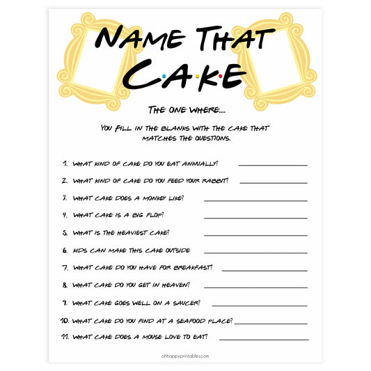 name the cake game, bridal name the cake, Printable bridal shower games, friends bridal shower, friends bridal shower games, fun bridal shower games, bridal shower game ideas, friends bridal shower