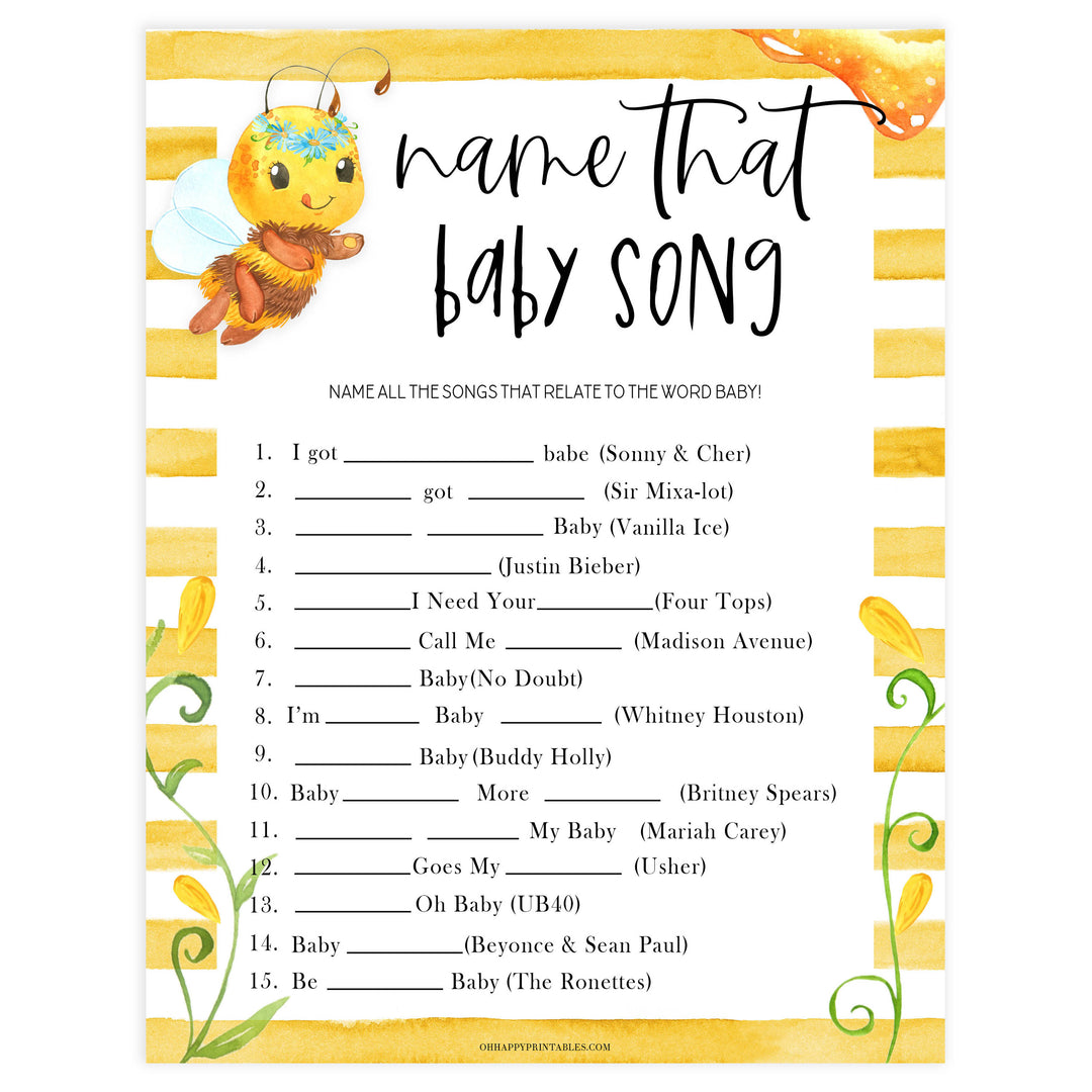 name that baby song game, Printable baby shower games, mommy bee fun baby games, baby shower games, fun baby shower ideas, top baby shower ideas, mommy to bee baby shower, friends baby shower ideas