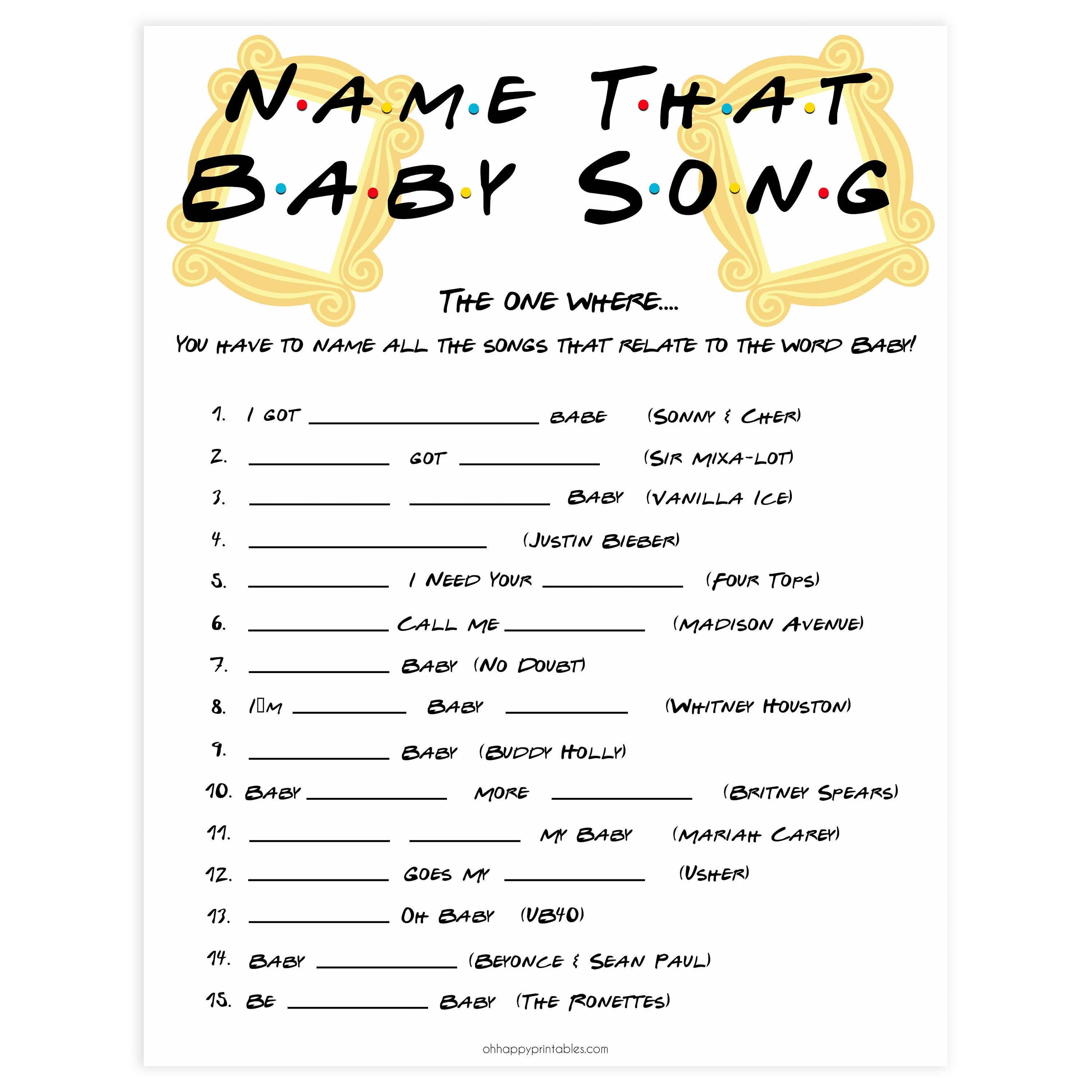 name that baby song, Printable baby shower games, friends fun baby games, baby shower games, fun baby shower ideas, top baby shower ideas, friends baby shower, friends baby shower ideas