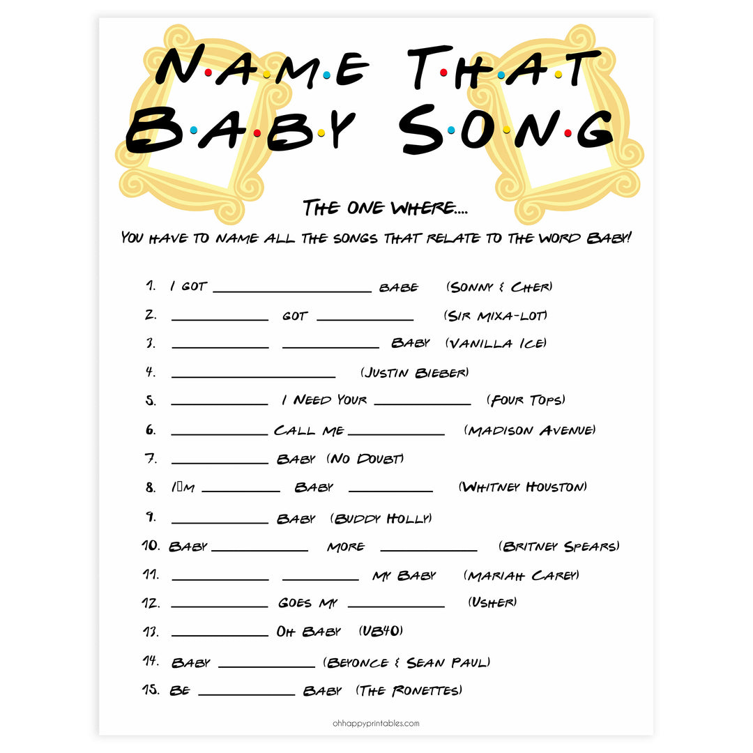name that baby song, Printable baby shower games, friends fun baby games, baby shower games, fun baby shower ideas, top baby shower ideas, friends baby shower, friends baby shower ideas