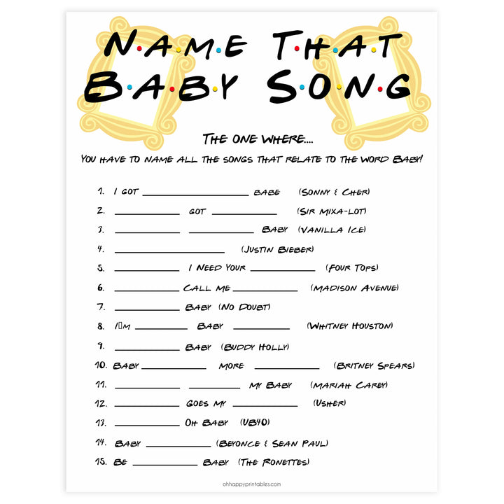 name that baby song, Printable baby shower games, friends fun baby games, baby shower games, fun baby shower ideas, top baby shower ideas, friends baby shower, friends baby shower ideas