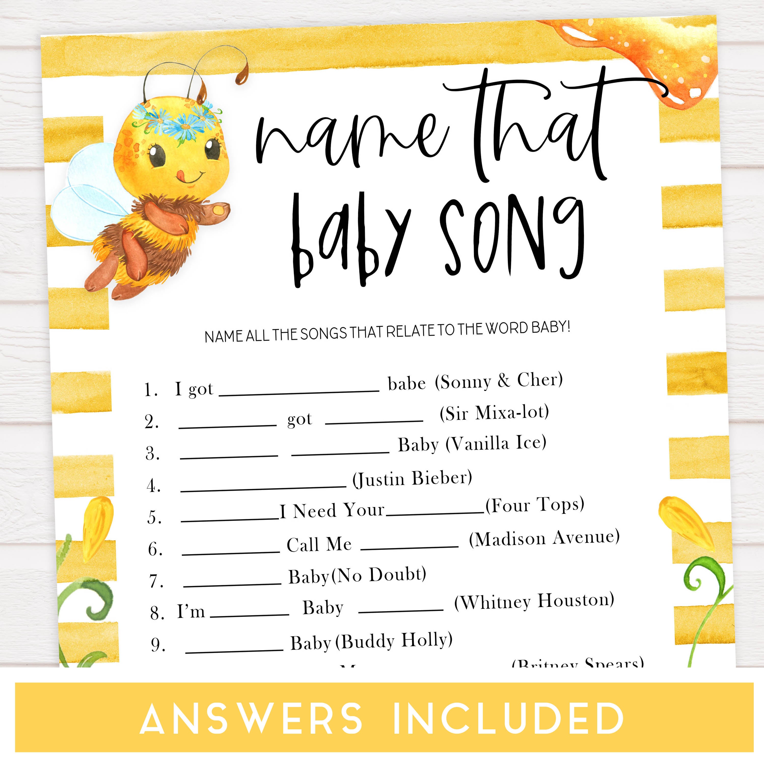 name that baby song game, Printable baby shower games, mommy bee fun baby games, baby shower games, fun baby shower ideas, top baby shower ideas, mommy to bee baby shower, friends baby shower ideas