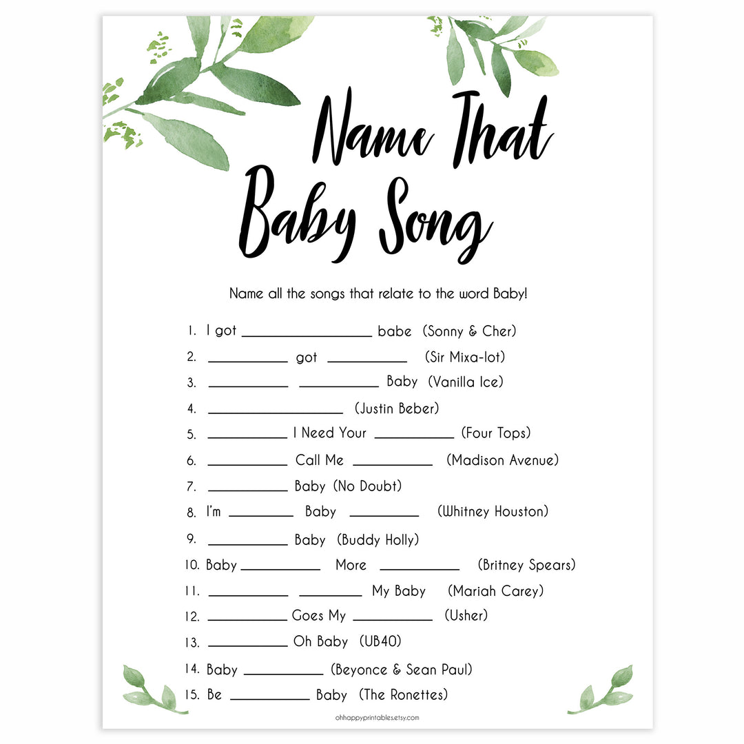 Botanical Name That Song Baby Shower Game, Baby Song Games, Baby Shower Games, Name That Baby Song, Musical Games, Name that Song Game