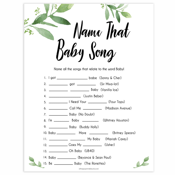 Botanical Name That Song Baby Shower Game, Baby Song Games, Baby Shower Games, Name That Baby Song, Musical Games, Name that Song Game