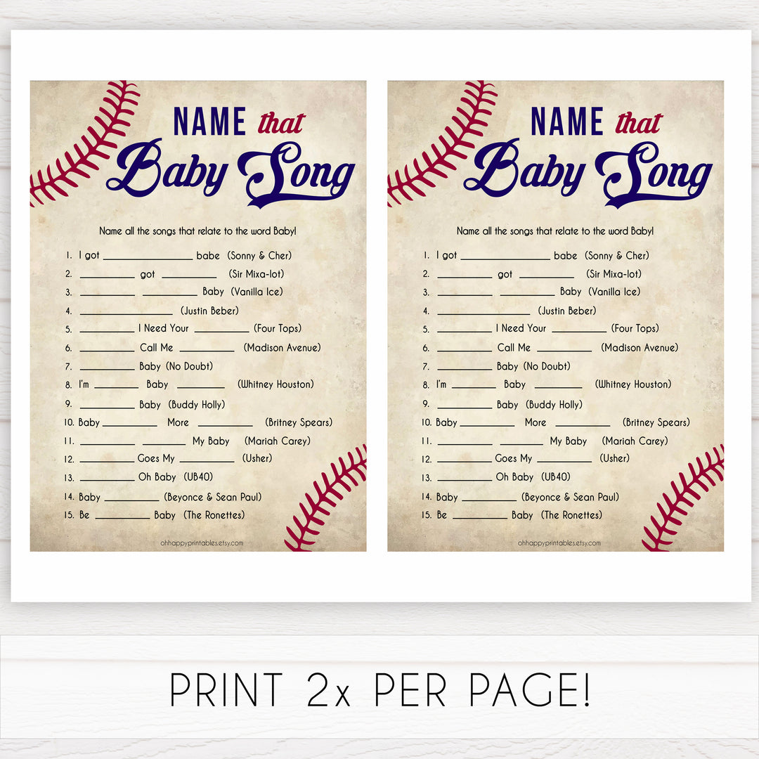 Baseball Name That Song Baby Shower Game, Baby Song Games, Baby Shower Games, Fun Baby Shower, Name that Song Game, Whats That Song, printable baby shower games, fun baby shower games, popular baby shower games