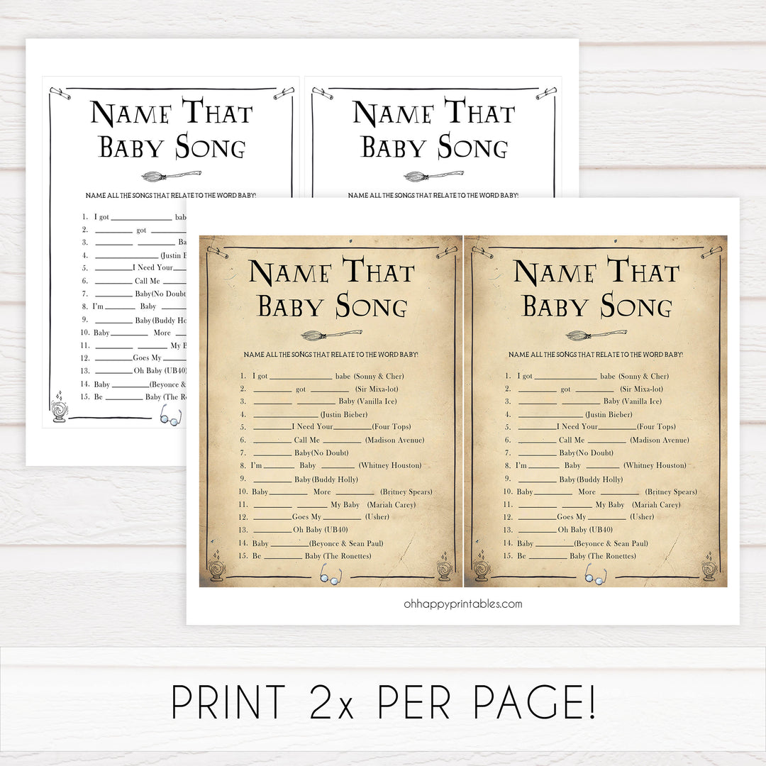 Name That Baby Song Game, Wizard baby shower games, printable baby shower games, Harry Potter baby games, Harry Potter baby shower, fun baby shower games,  fun baby ideas