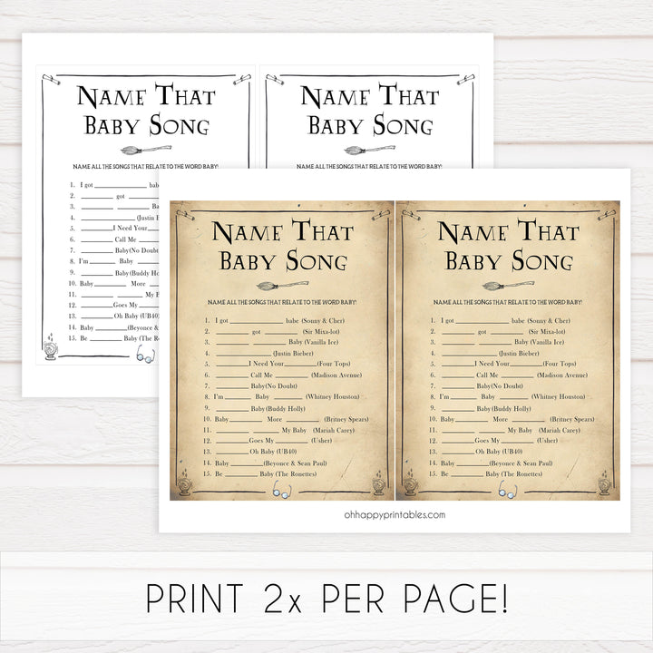 Name That Baby Song Game, Wizard baby shower games, printable baby shower games, Harry Potter baby games, Harry Potter baby shower, fun baby shower games,  fun baby ideas