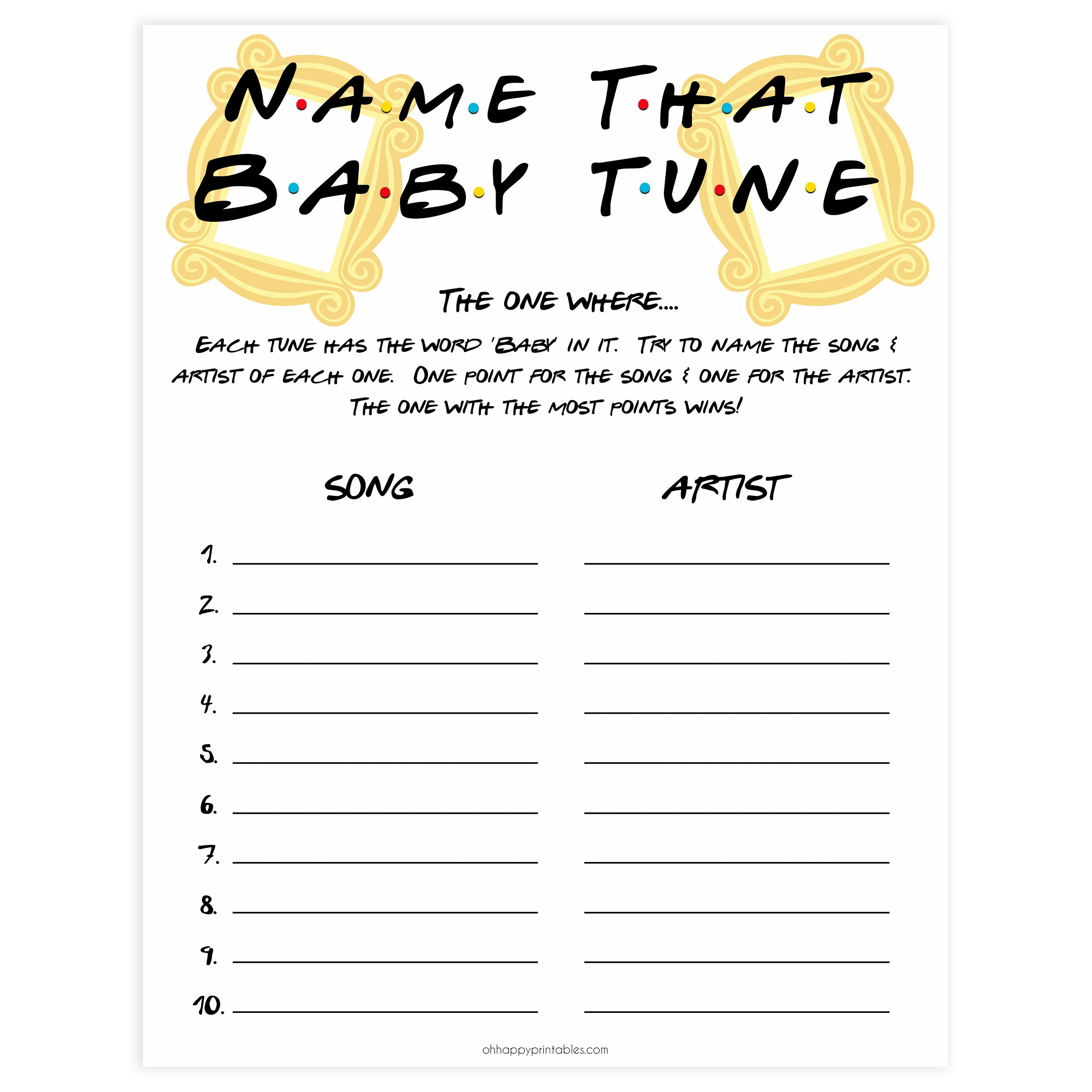 name that baby tune, Printable baby shower games, friends fun baby games, baby shower games, fun baby shower ideas, top baby shower ideas, friends baby shower, friends baby shower ideas