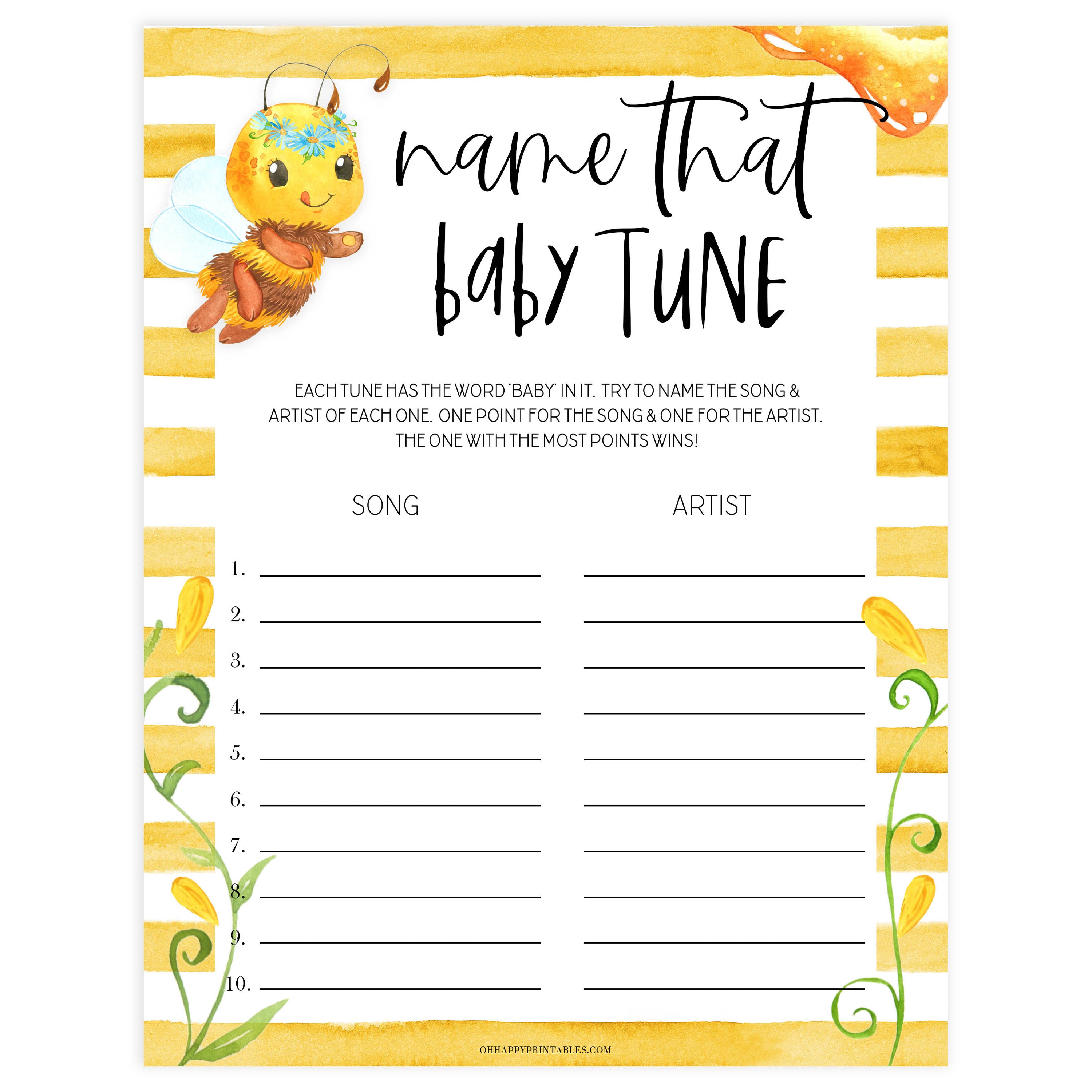name that baby tune game, Printable baby shower games, mommy bee fun baby games, baby shower games, fun baby shower ideas, top baby shower ideas, mommy to bee baby shower, friends baby shower ideas