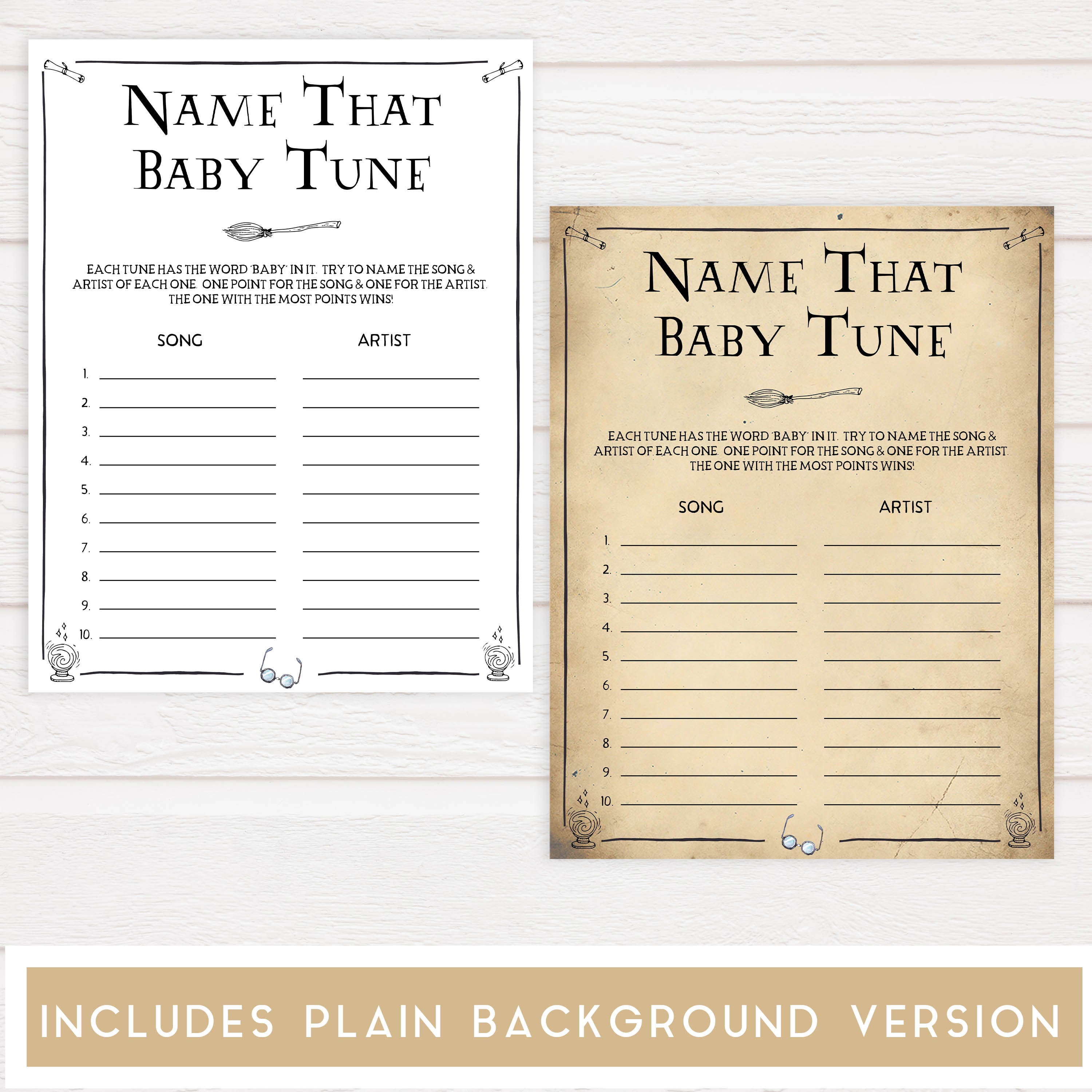 Name That Baby Tune Game, Wizard baby shower games, printable baby shower games, Harry Potter baby games, Harry Potter baby shower, fun baby shower games,  fun baby ideas