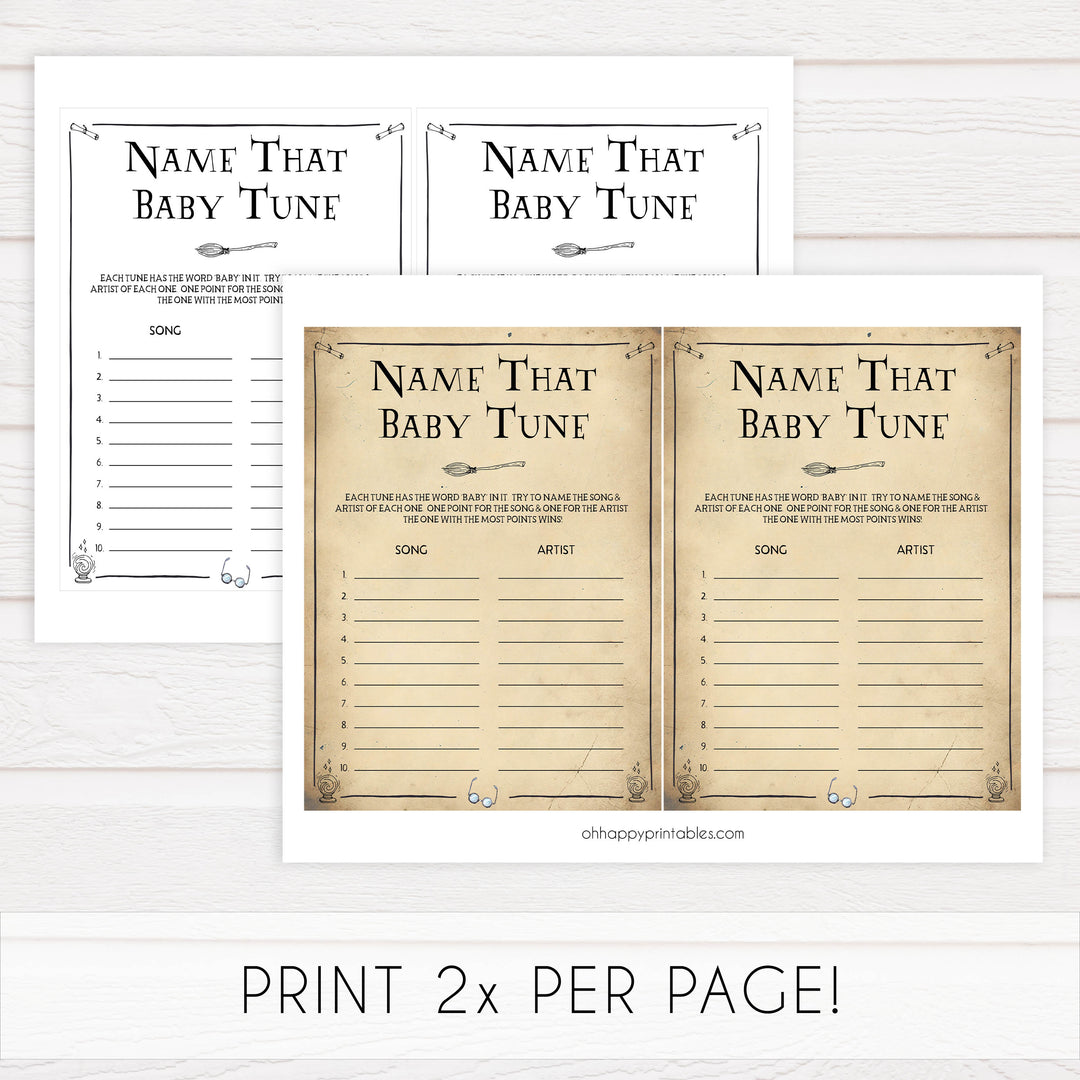 Name That Baby Tune Game, Wizard baby shower games, printable baby shower games, Harry Potter baby games, Harry Potter baby shower, fun baby shower games,  fun baby ideas