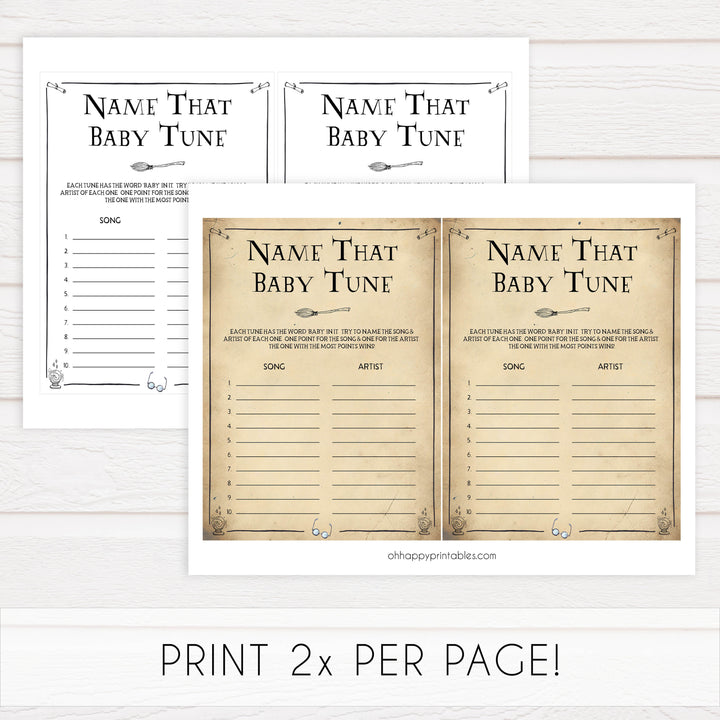 Name That Baby Tune Game, Wizard baby shower games, printable baby shower games, Harry Potter baby games, Harry Potter baby shower, fun baby shower games,  fun baby ideas